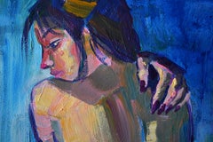 Indigo Solitude Nude Women Portrait Painting by Lada Kholosho