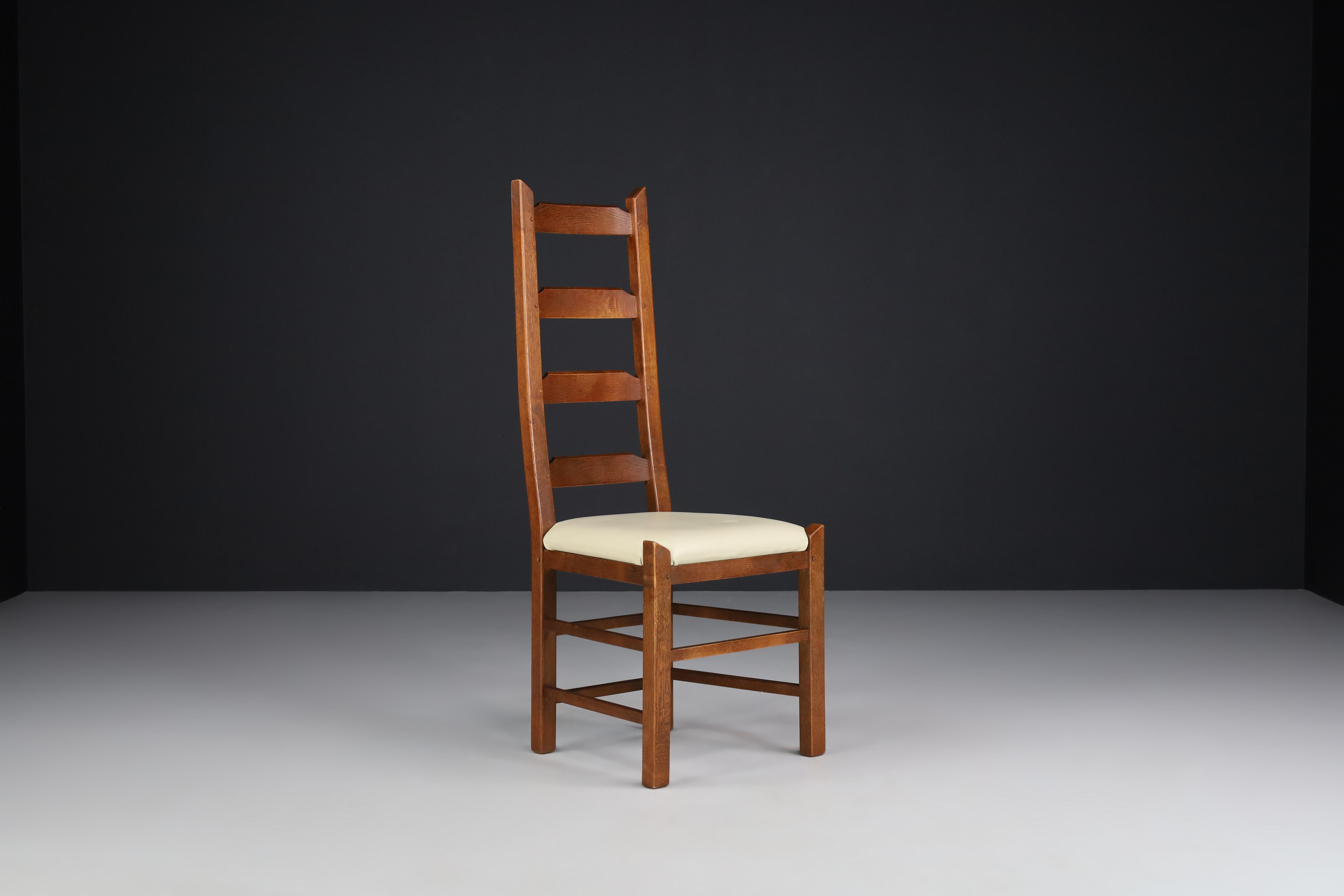 Ladder Back Chairs Crafted in Oak and Leather Seats, France, 1950s For Sale 1