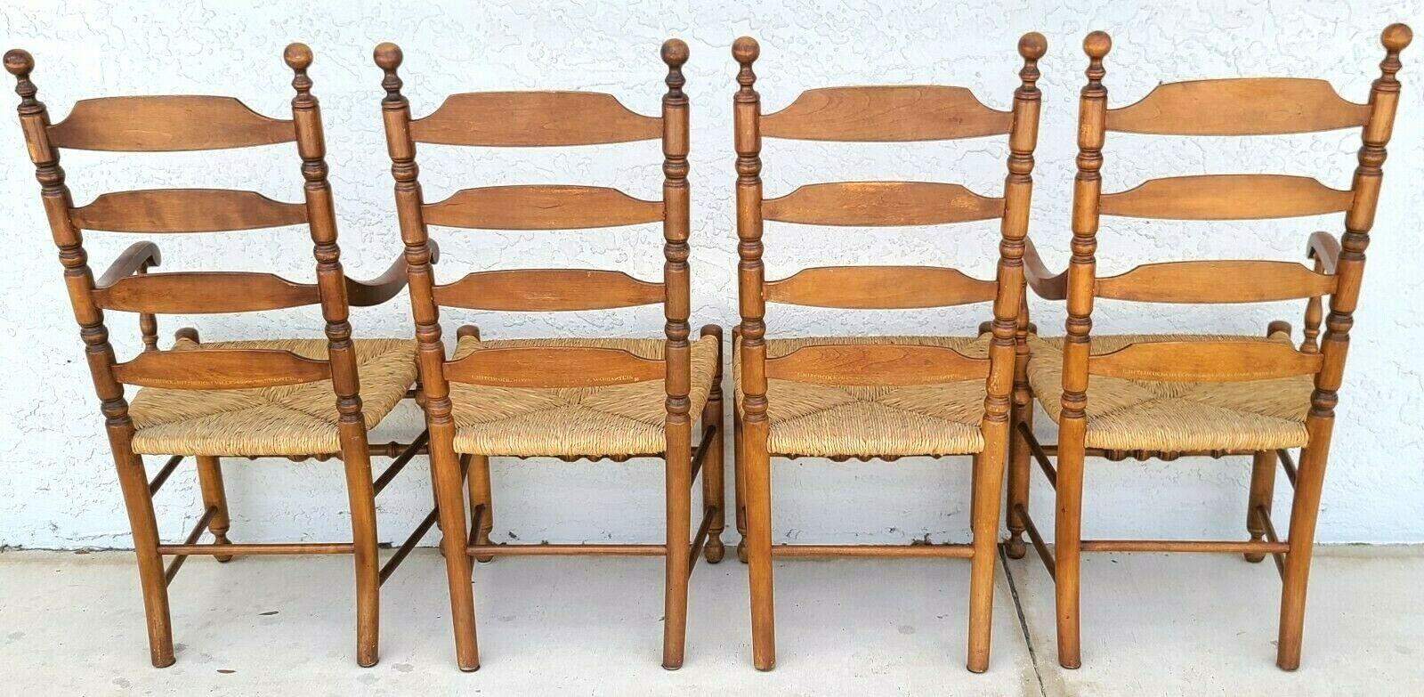 French Provincial Ladder Back Dining Chairs Harvest Stenciled Rush Seat by L Hitchcock For Sale