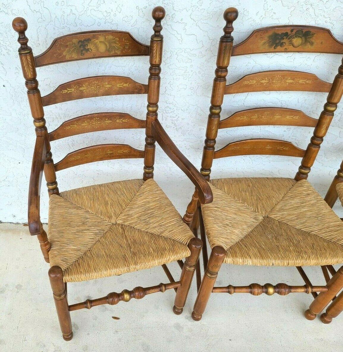 Ladder Back Dining Chairs Harvest Stenciled Rush Seat by L Hitchcock For Sale 1