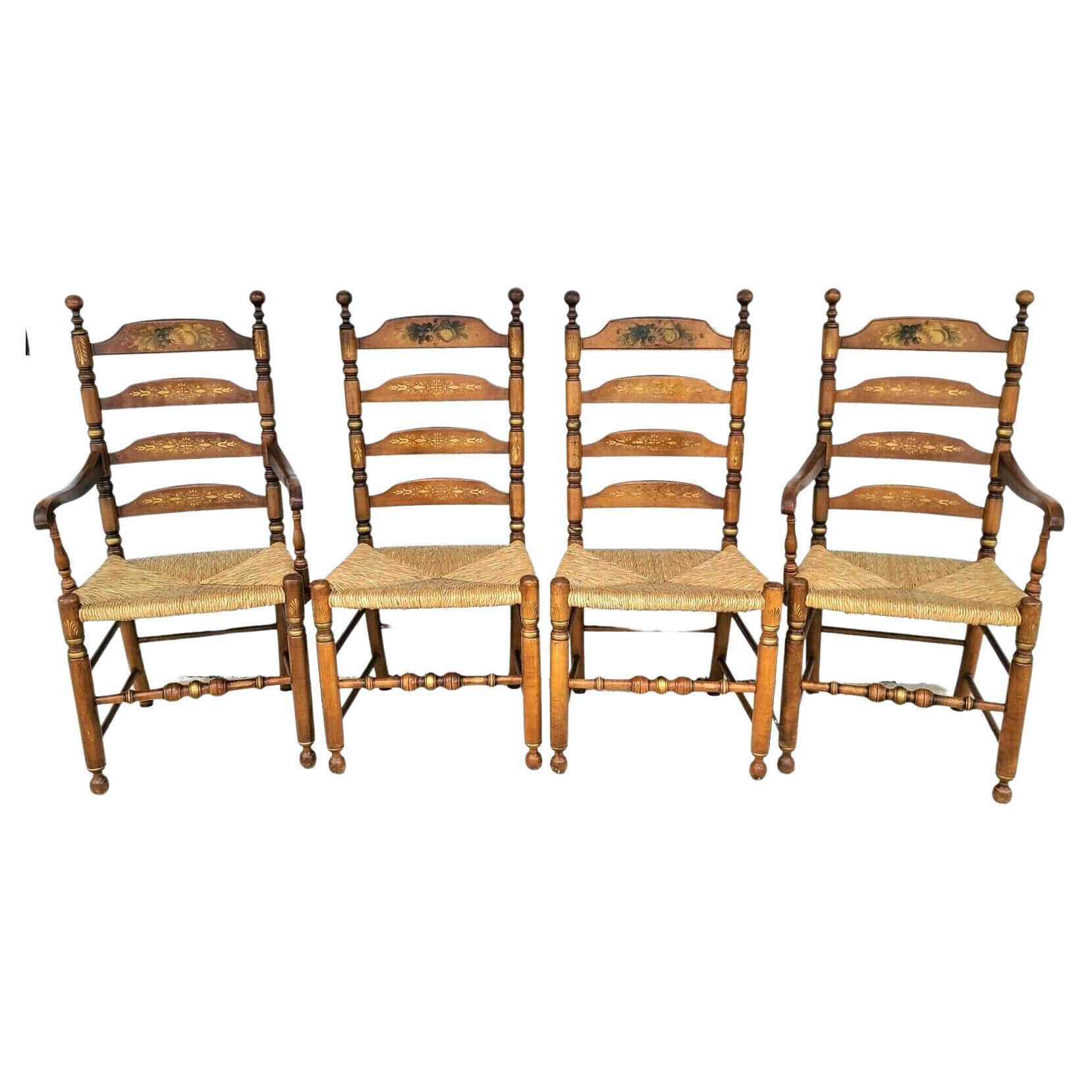 Ladder Back Dining Chairs Harvest Stenciled Rush Seat by L Hitchcock For Sale