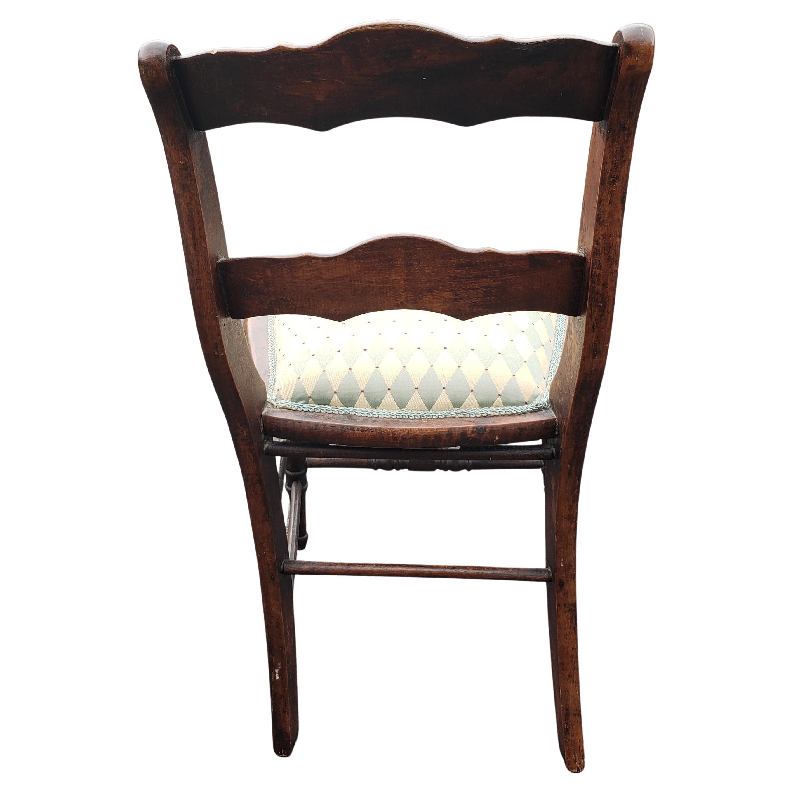 Upholstery Ladder Back Victorian Reupholstered Mahogany Side Chair, Circa 1860s For Sale