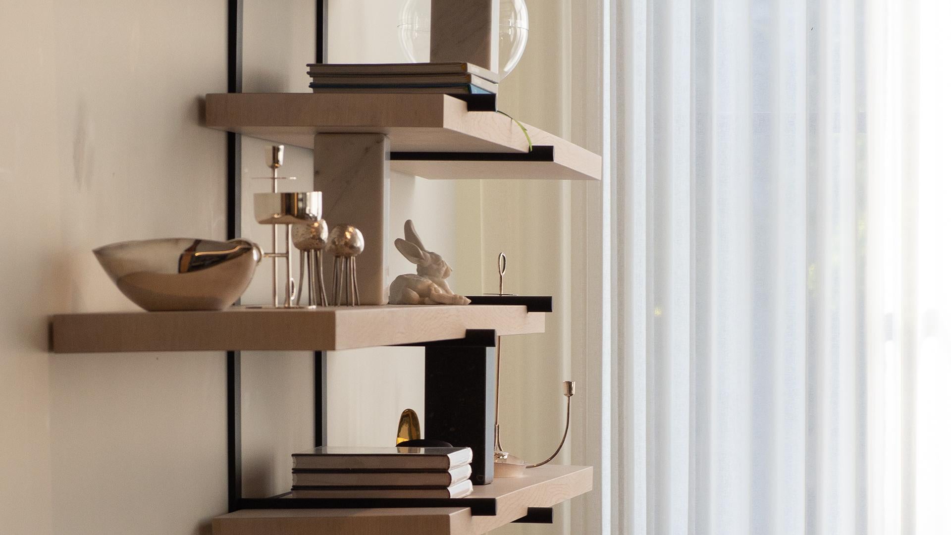 Contemporary Ladder Street Shelving by Yabu Pushelberg in Oak Shelving with Stone Dividers For Sale