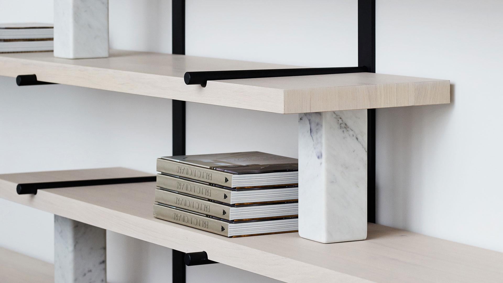 Ladder Street Shelving by Yabu Pushelberg in Oak Shelving with Stone Dividers In New Condition For Sale In Toronto, ON