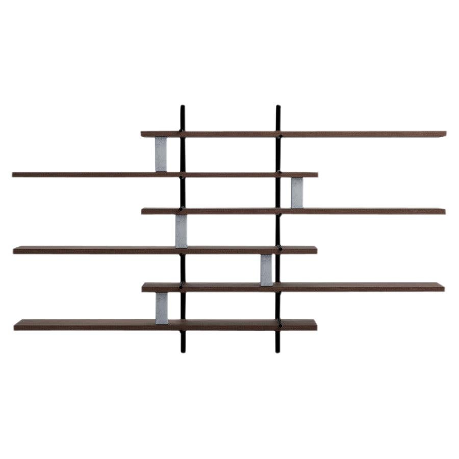 Ladder Street Shelving by Yabu Pushelberg in Whiskey Lacquered Oak and Marble For Sale