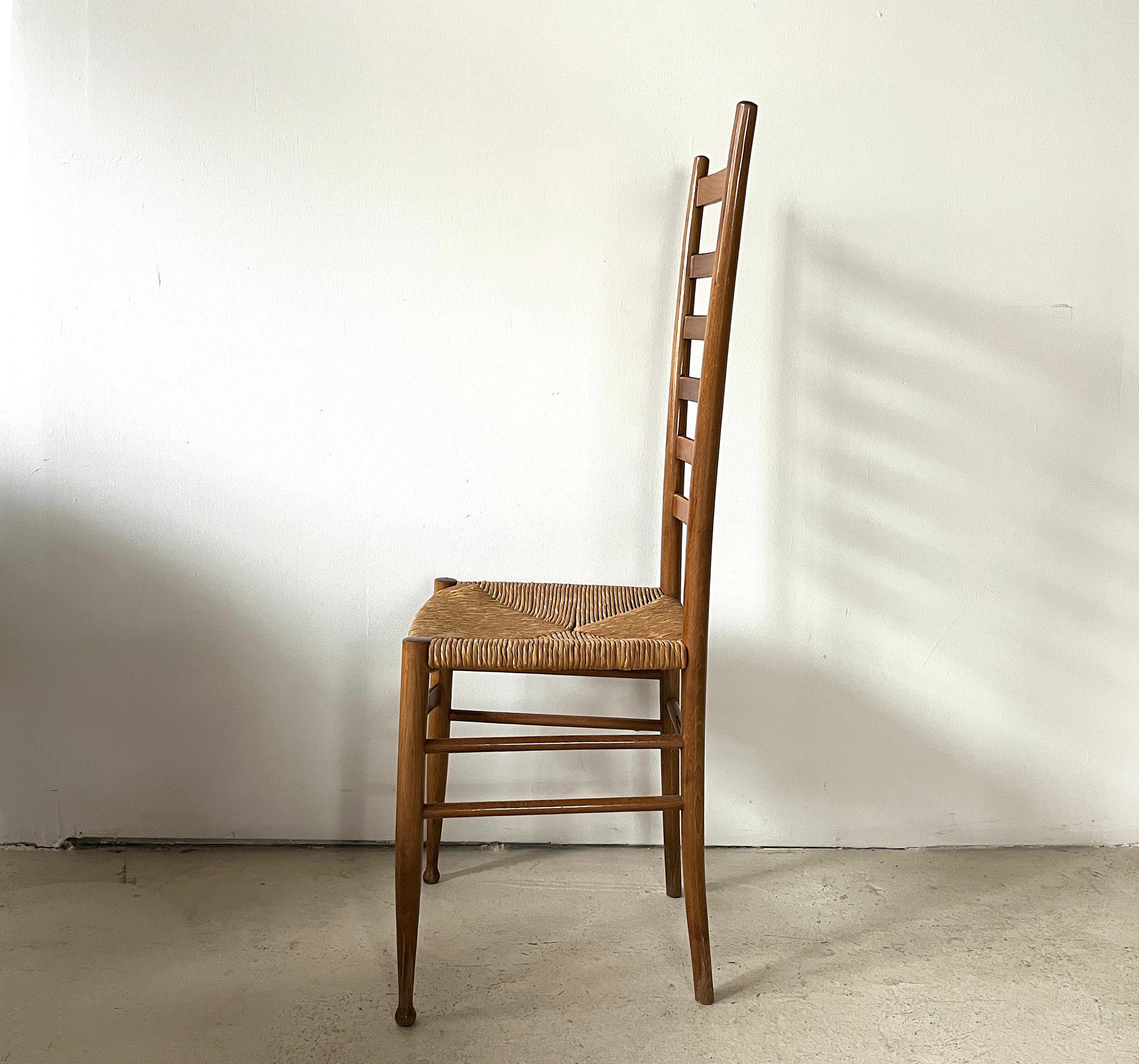 Mid-20th Century Ladderback and Rush Seat Italian Wood Dining Chair For Sale