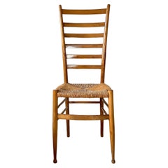 Vintage Ladderback and Rush Seat Italian Wood Dining Chair