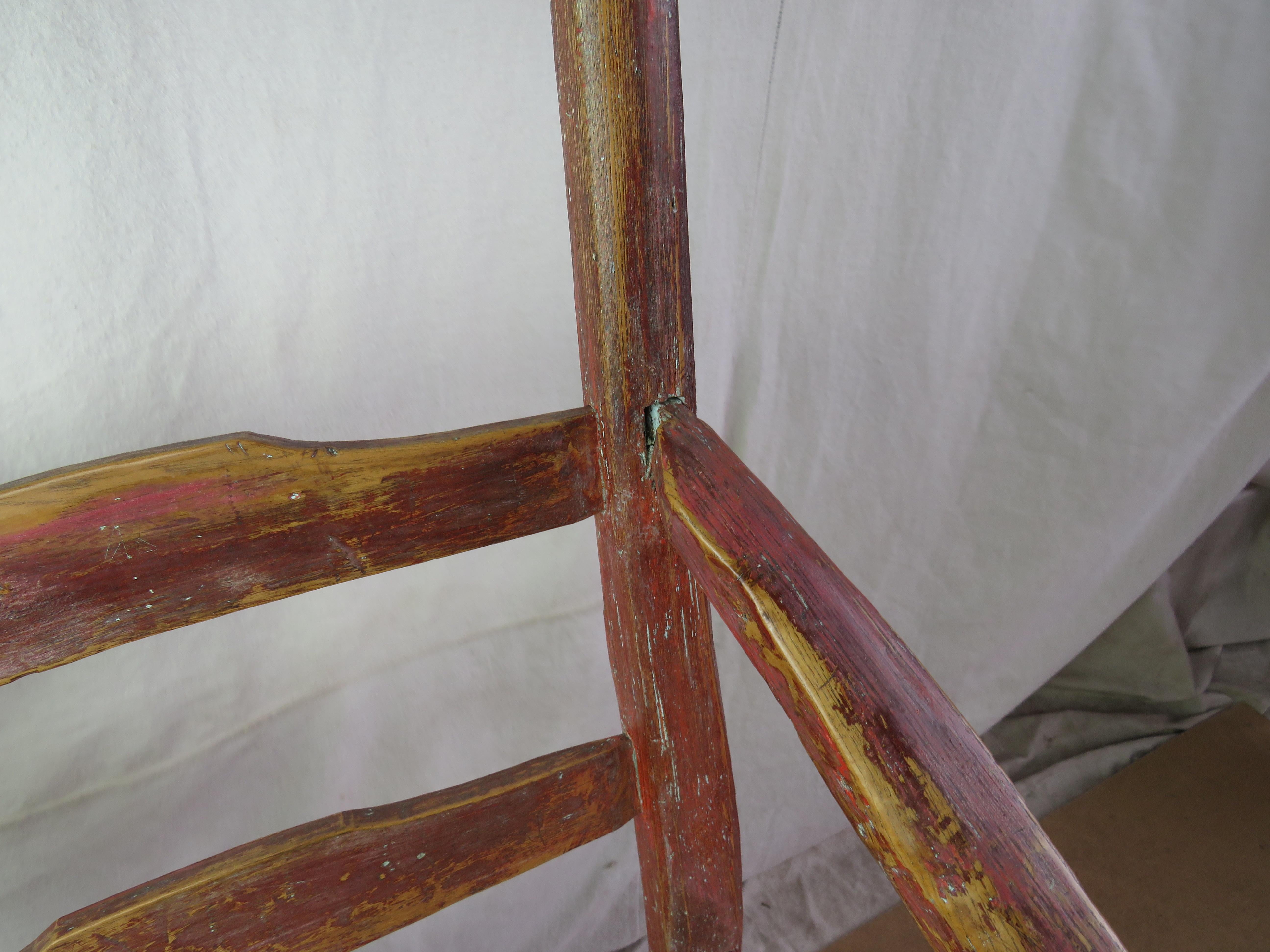 Late 18th Century Canadian Ladderback Armchair In Red Paint For Sale 4