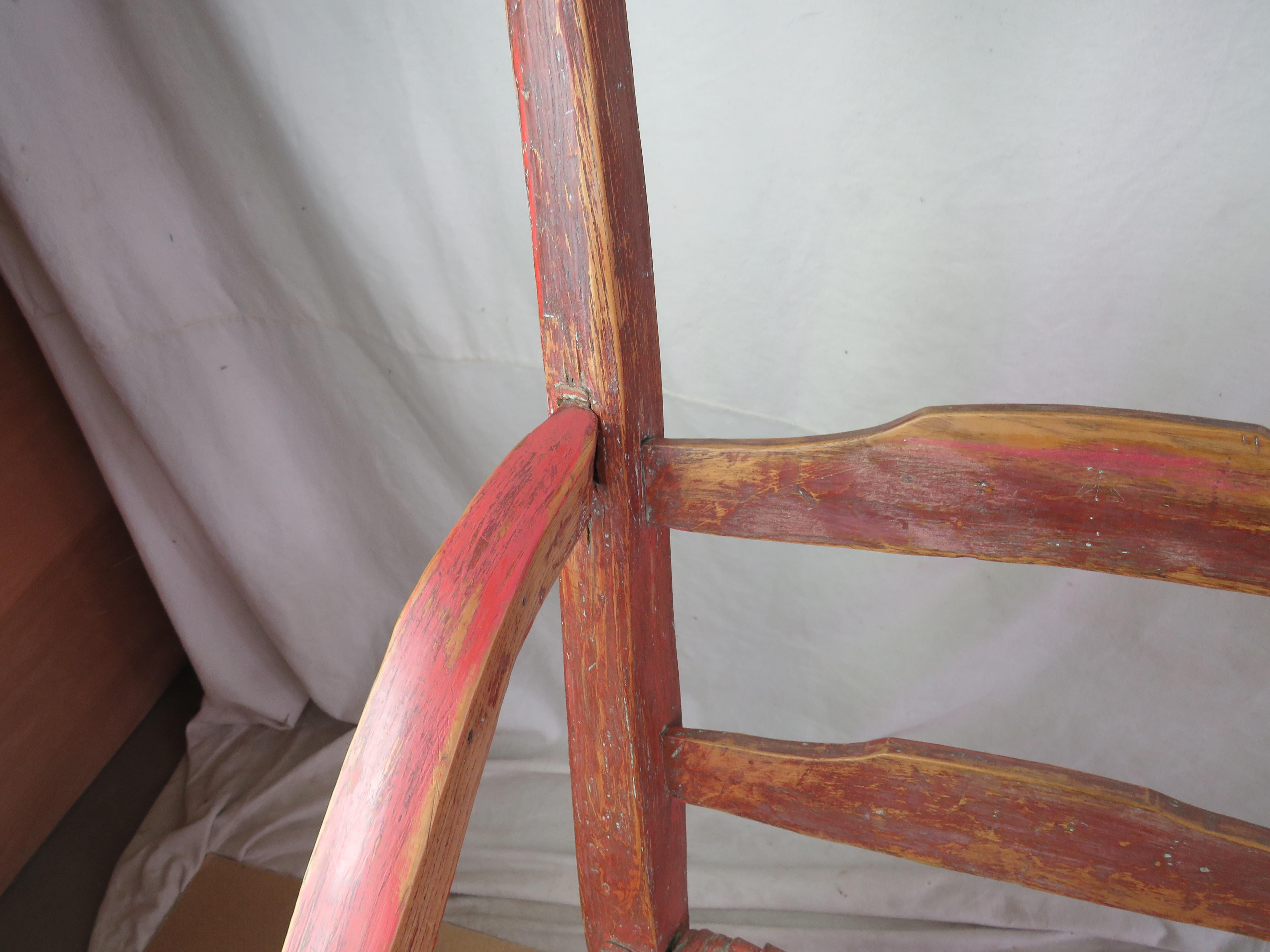 Late 18th Century Canadian Ladderback Armchair In Red Paint For Sale 5
