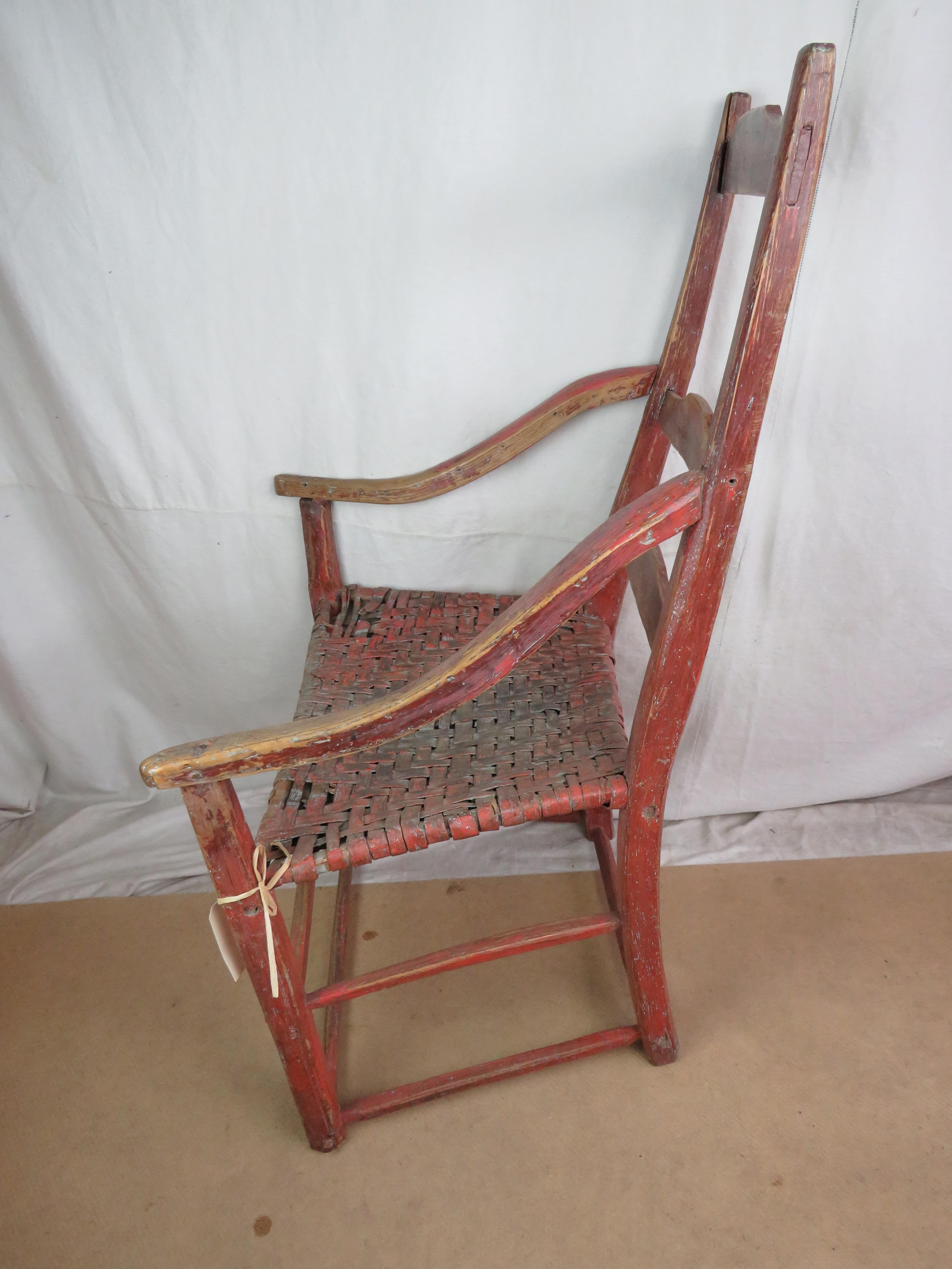 Late 18th Century Canadian Ladderback Armchair In Red Paint For Sale 6