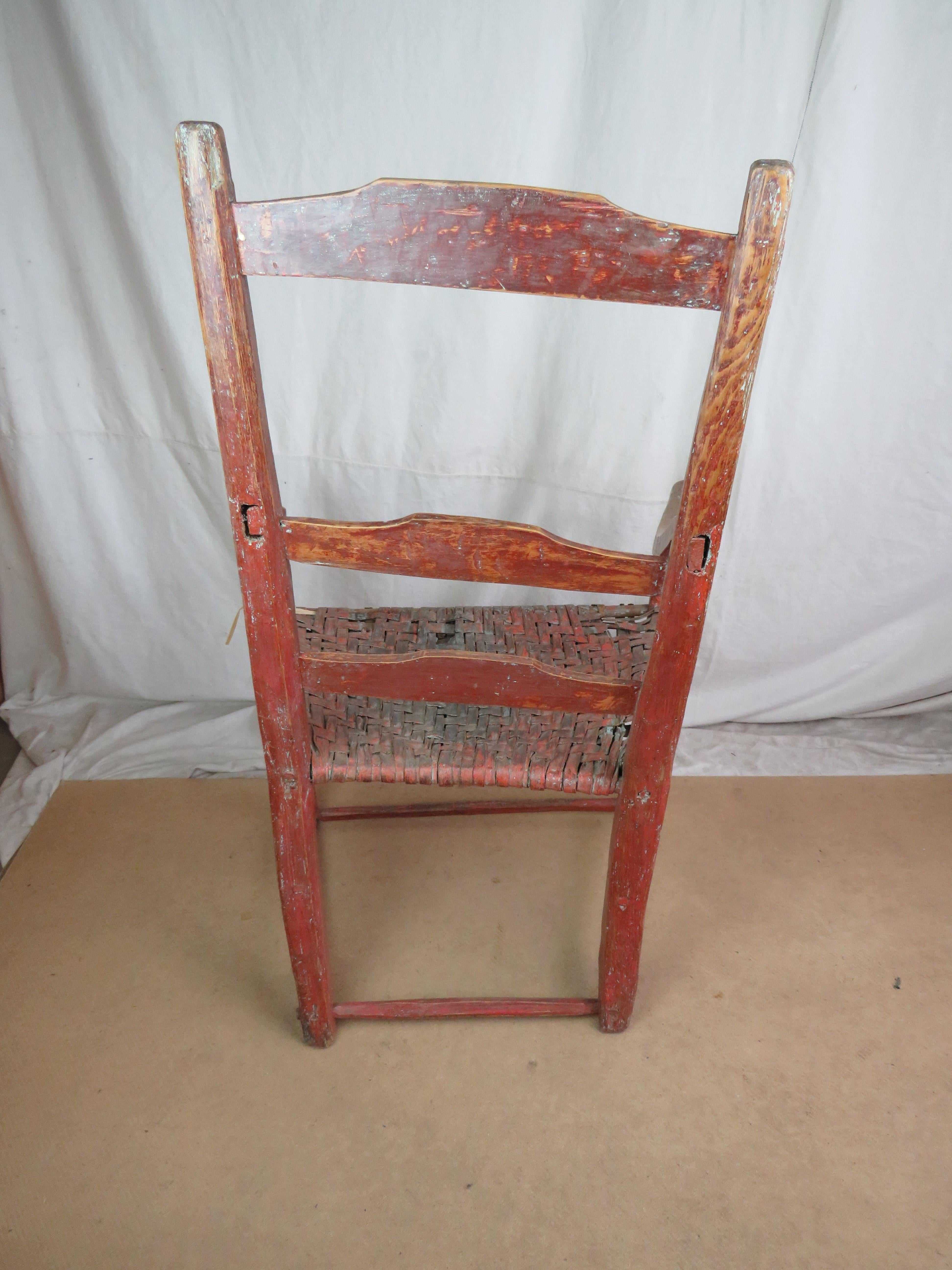 Late 18th Century Canadian Ladderback Armchair In Red Paint For Sale 8