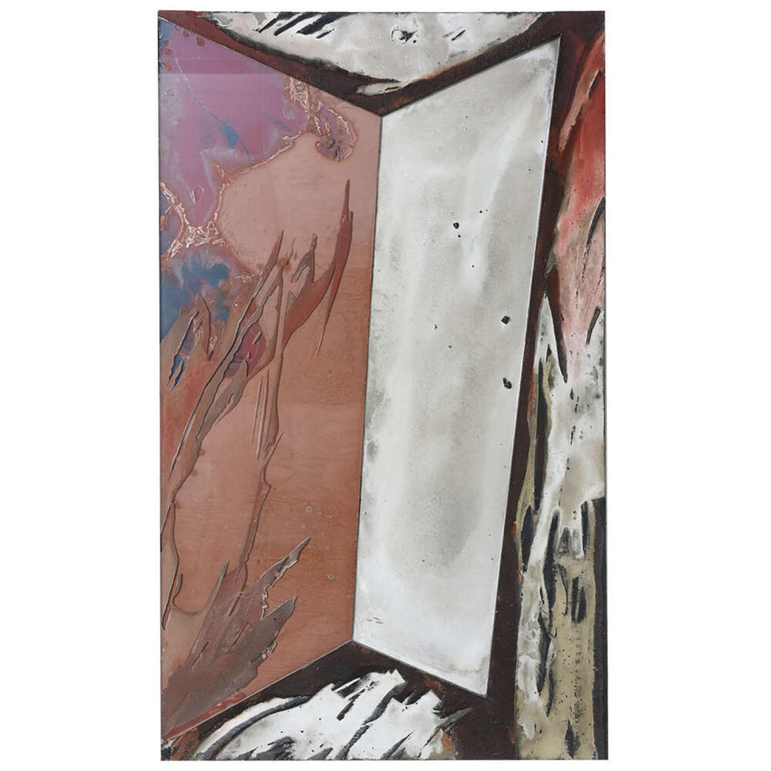 Peint à la main Laddie John Dill Peinture expressionniste contemporaine américaine à l'huile et au verre mélangés en vente