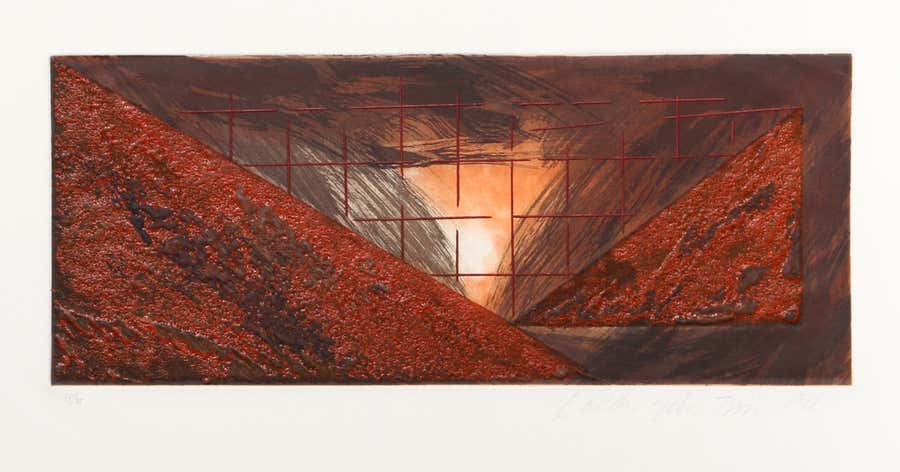 Untitled (Red), Abstract Aquatint Etching by Laddie John Dill