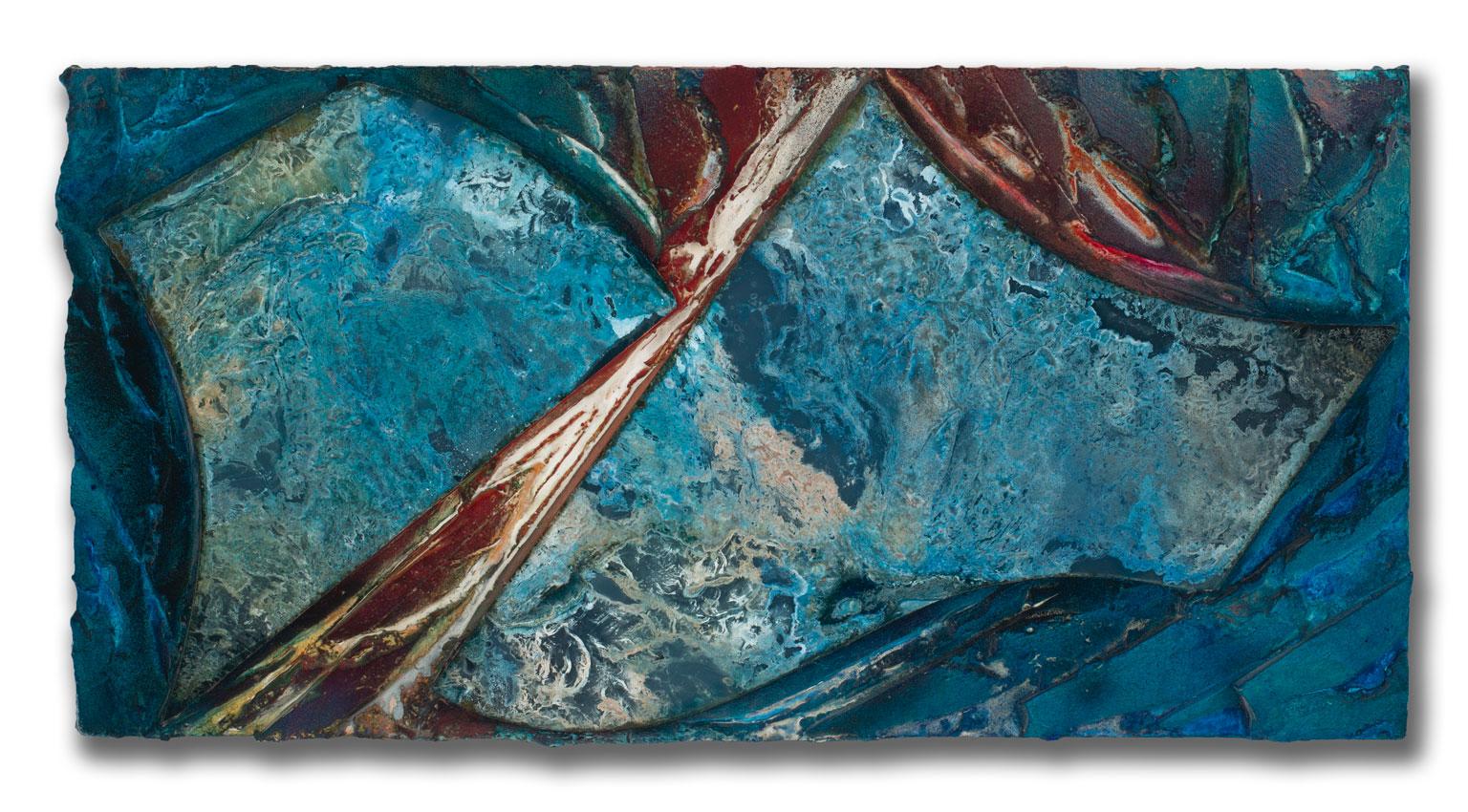 Untitled, an original wall relief sculpture, made from tempered glass, cement polymer, and ground minerals and oxides, by Laddie John Dill, is a piece for the true collector. Dill's talent is clearly apparent in this work, using striking blues and