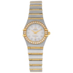 Lades Omega Constellation Full Bar 18K Gold 22MM MOP Dial Diamond Watch