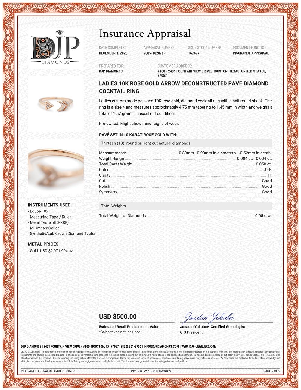 Ladies 10K Rose Gold Arrow Deconstructed Pave Diamond Cocktail Ring For Sale 3