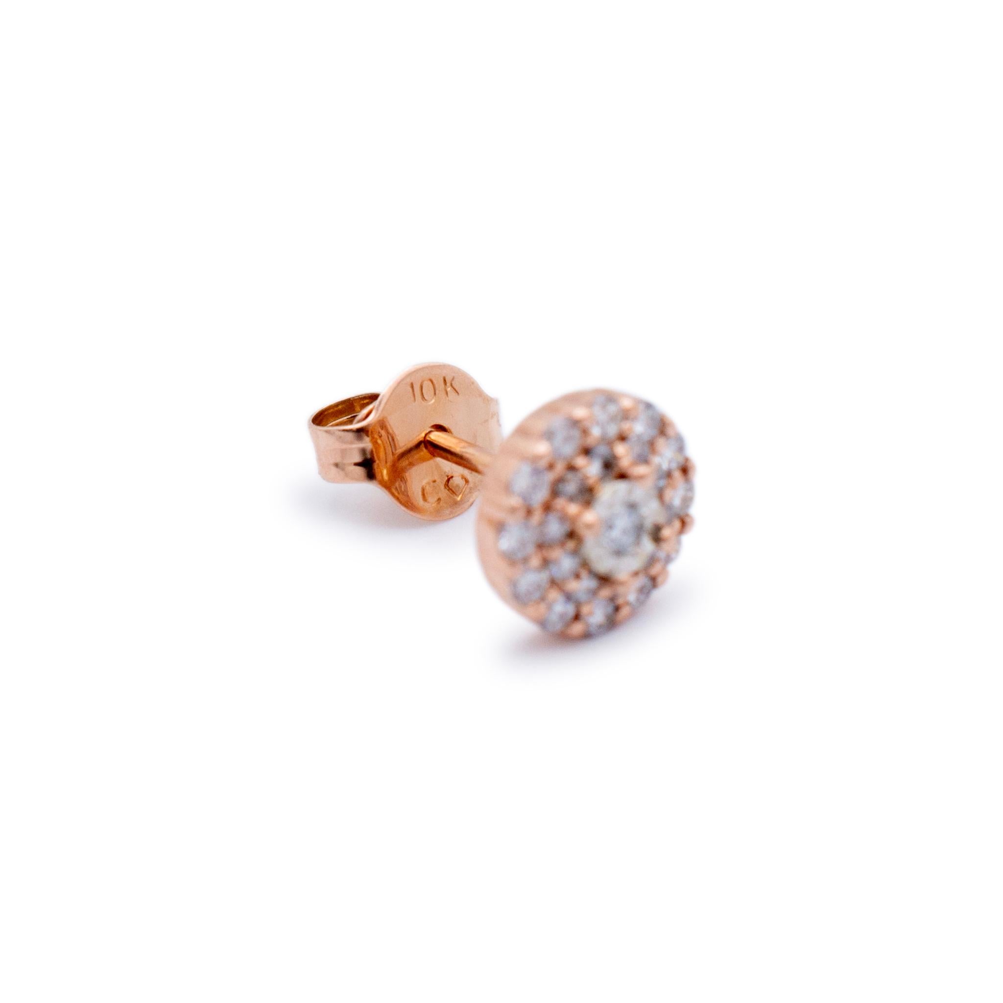  Boucles d'oreilles pour dames en or rose 10K avec halo de diamants en forme de grappe Pour femmes 