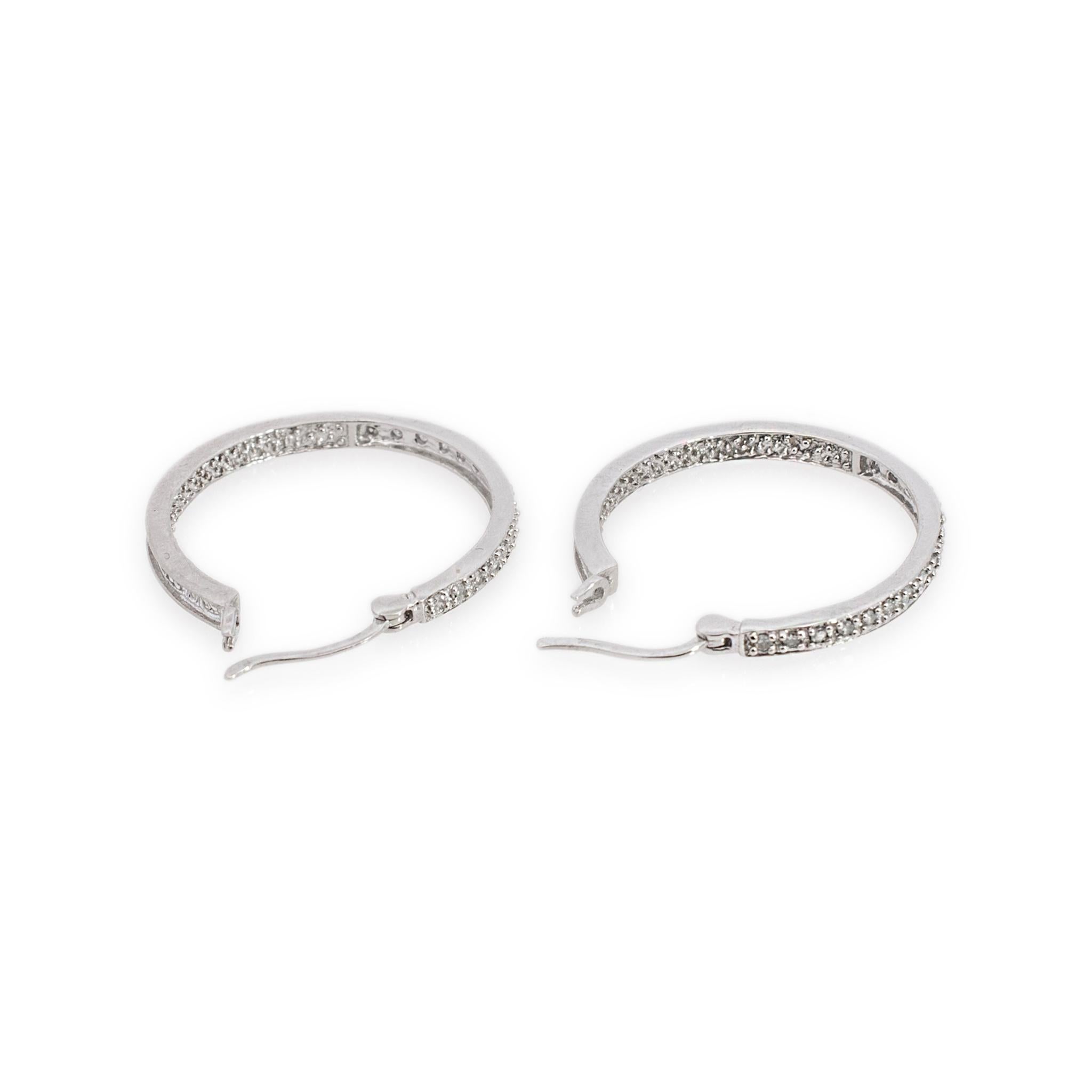 Ladies 10K White Gold 0.23ct. Diamond Hoop Earrings For Sale 1
