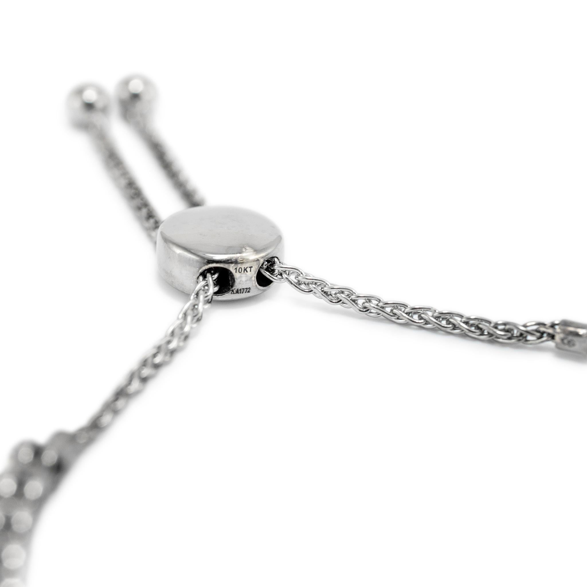 Damen 10K Weißgold Verstellbares Bolo Diamant Tennisarmband (Rundschliff)