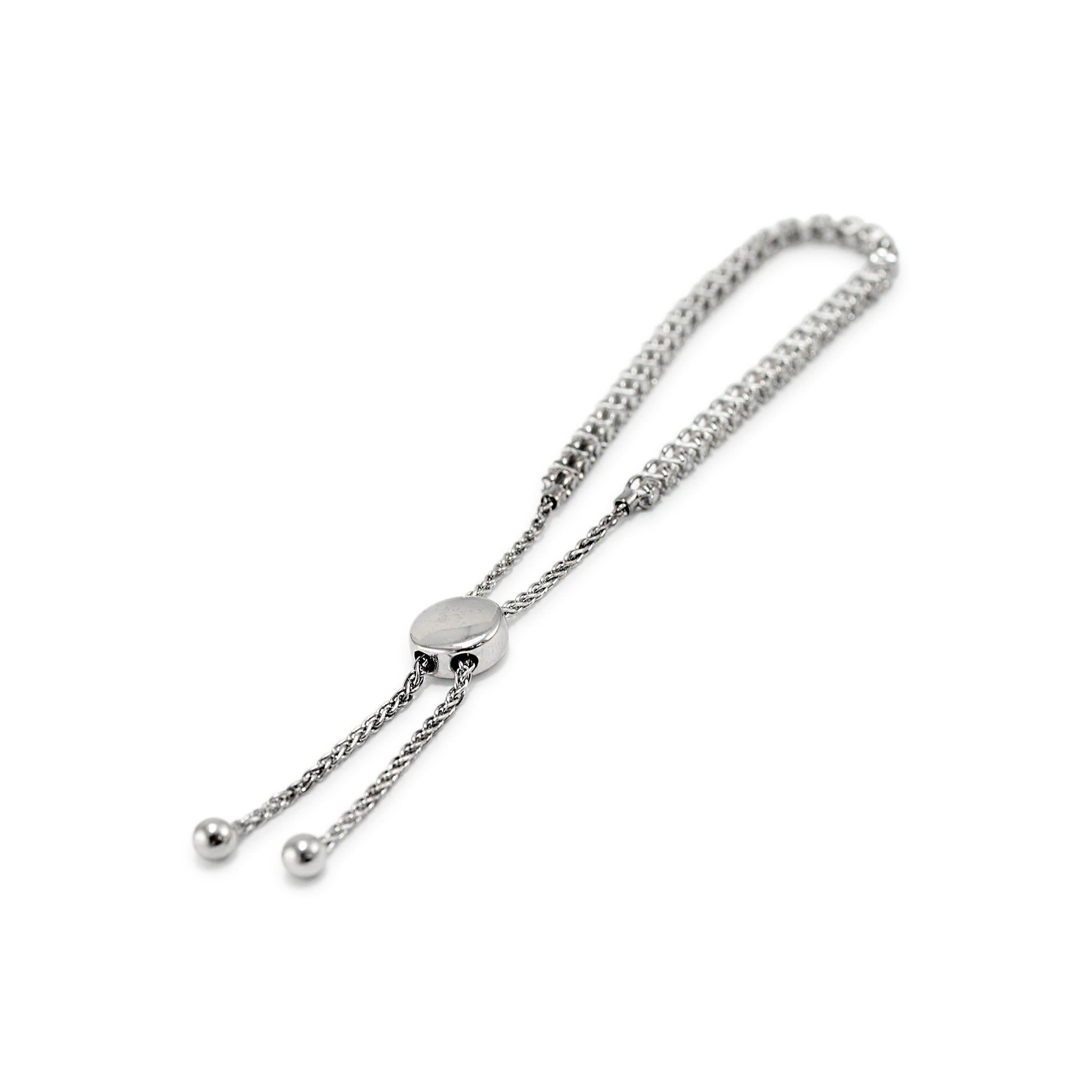 Damen 10K Weißgold Verstellbares Bolo Diamant Tennisarmband im Zustand „Hervorragend“ in Houston, TX