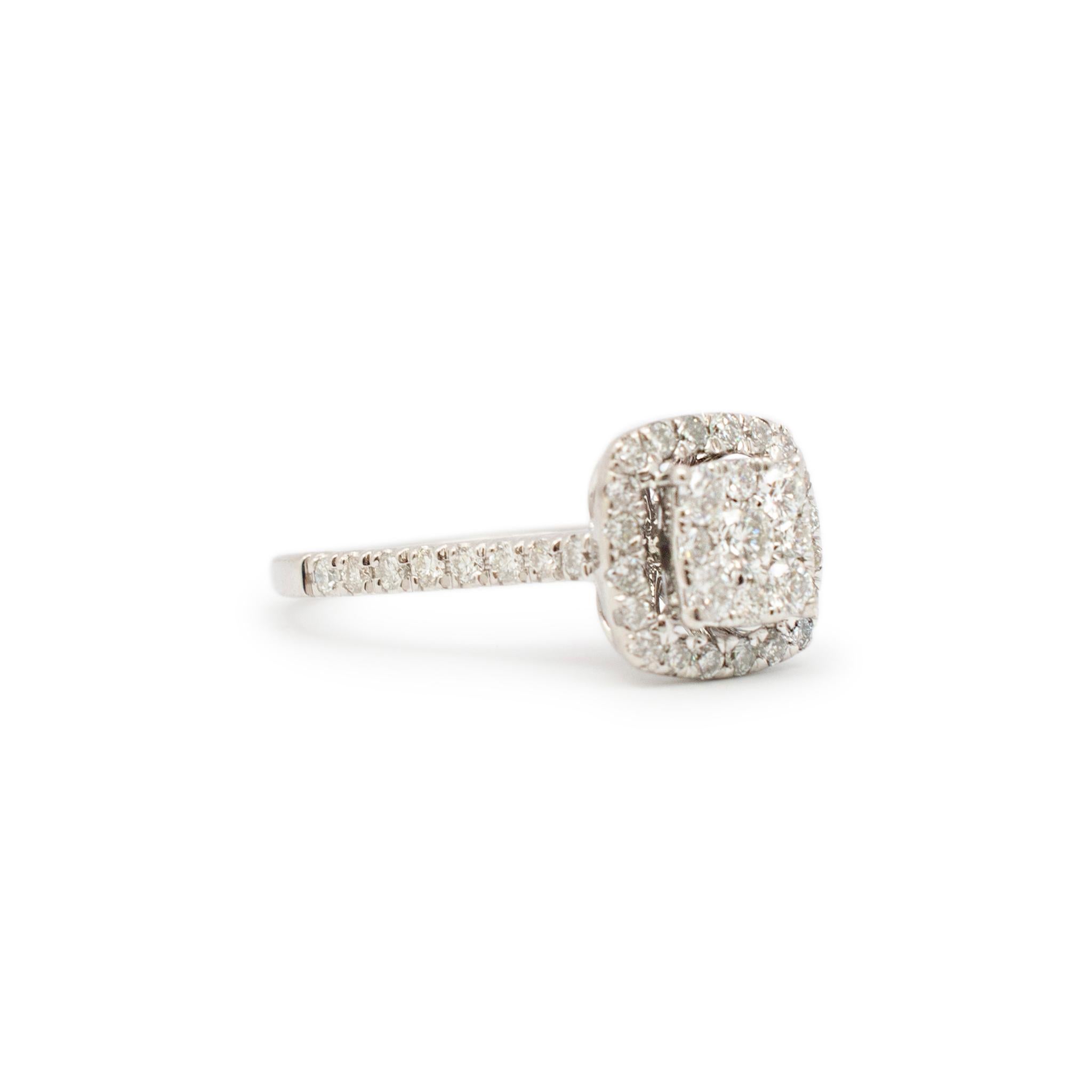 Women's Ladies 10K White Gold Cluster Diamond Engagement Ring & Two Diamond Wedding Band For Sale
