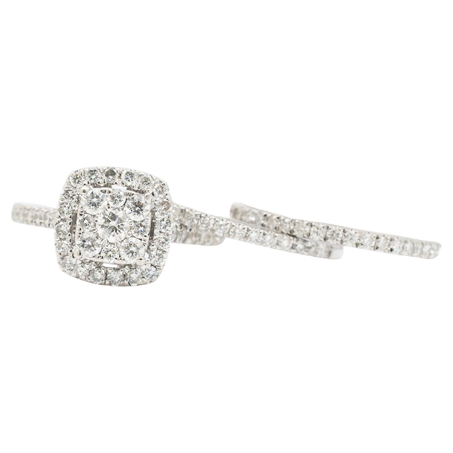 Bague de fiançailles pour femmes en or blanc 10 carats avec deux diamants en grappe