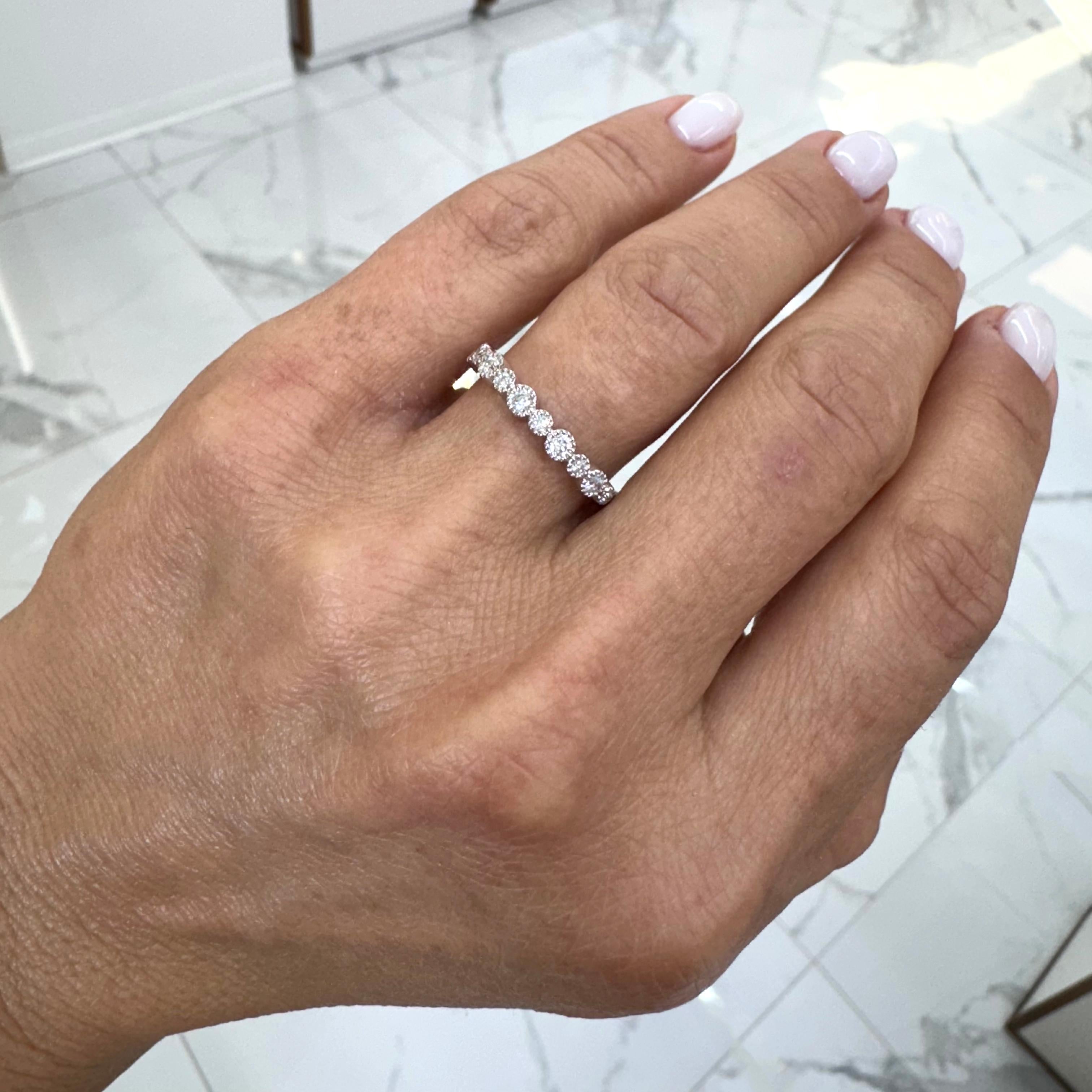Ladies 10K White Gold Half Eternity Diamond Wedding Band For Sale 1