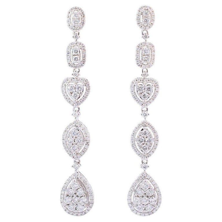Ladies 10k White Gold Halo Diamond Cluster Drop Dangle Earrings For