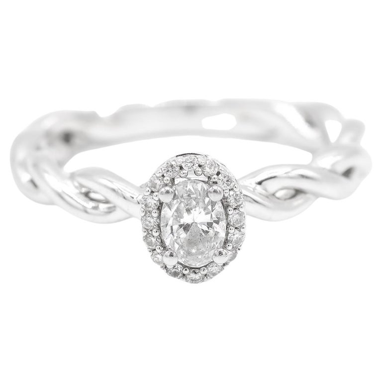 Ladies 10K White Gold Halo Diamond Engagement Ring For Sale at 1stDibs