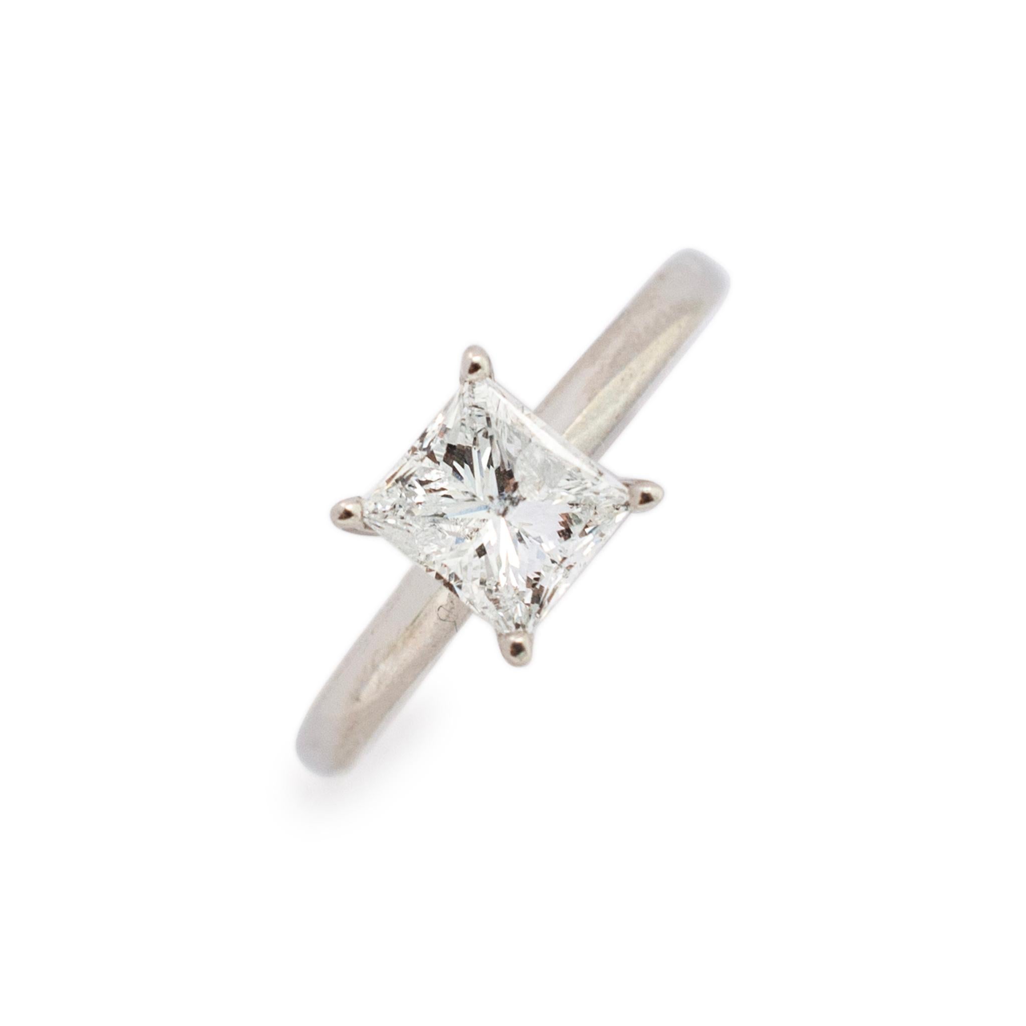 Gender: Ladies

Metal Type: 10K White Gold

Size: 6.5

Shank Maximum Width: 2.05 mm

Weight: 2.30 grams

Pre-owned in excellent condition. Might shows minor signs of wear.

Ladies 10K white gold diamond solitaire engagement ring with a half round