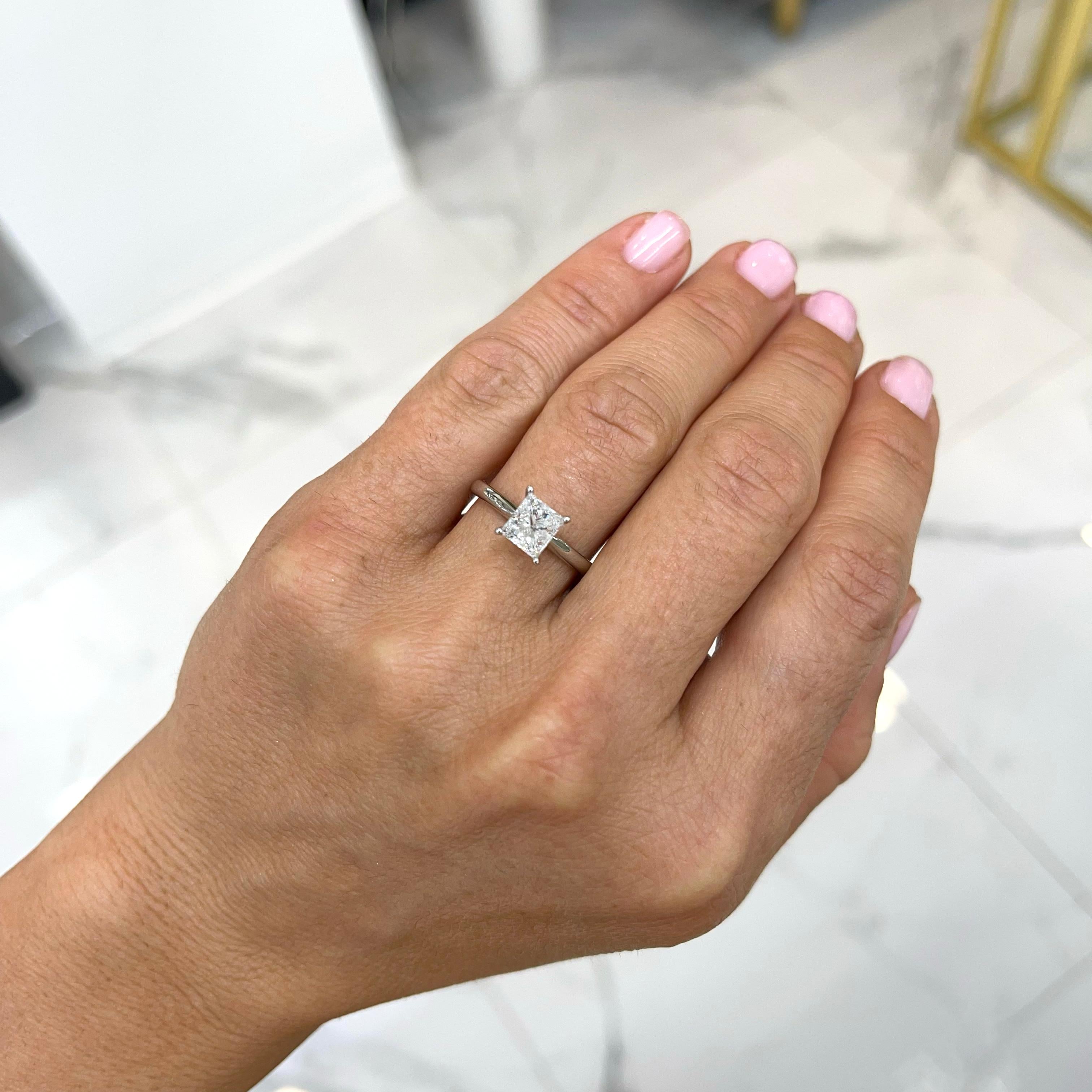 Ladies 10K White Gold Princess Cut Diamond Solitaire Engagement Ring 4