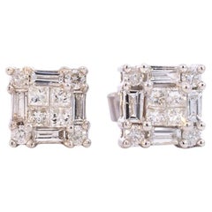 Ladies 10K White Gold Squared Diamond Stud Earrings