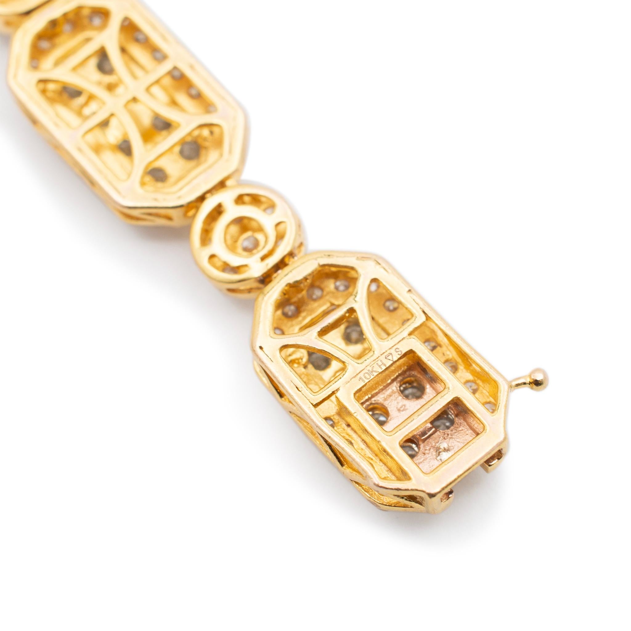 Women's Ladies 10K Yellow Gold Cluster Diamond Link Chain For Sale