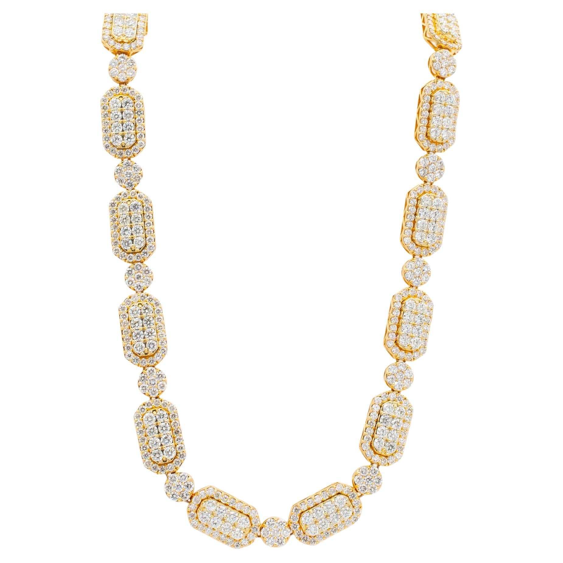 Ladies 10K Yellow Gold Cluster Diamond Link Chain For Sale