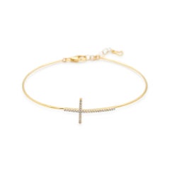 Ladies 10K Yellow Gold Cross Pave Diamond Bangle Bracelet