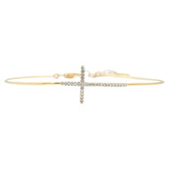 Ladies 10K Yellow Gold Cross Pave Diamond Bangle Bracelet