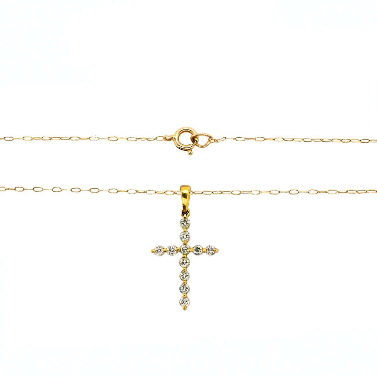 Women's Ladies 10K Yellow Gold Diamond Cross Pendant Necklace