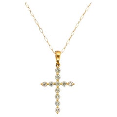 Ladies 10K Yellow Gold Diamond Cross Pendant Necklace