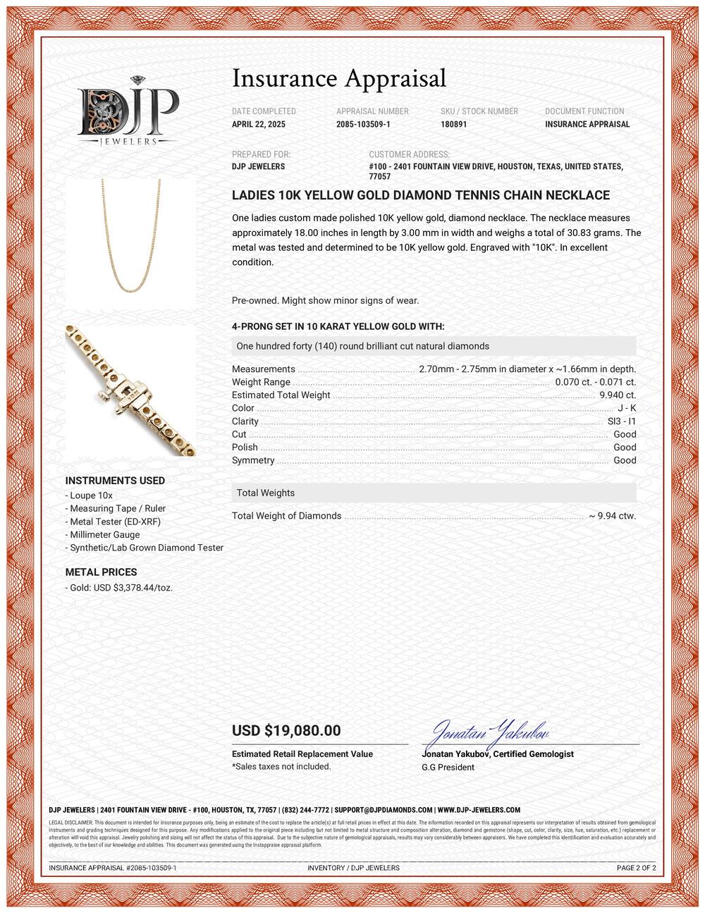 Damen 10K Gelbgold Diamant Tennis Kette Halskette im Angebot 2