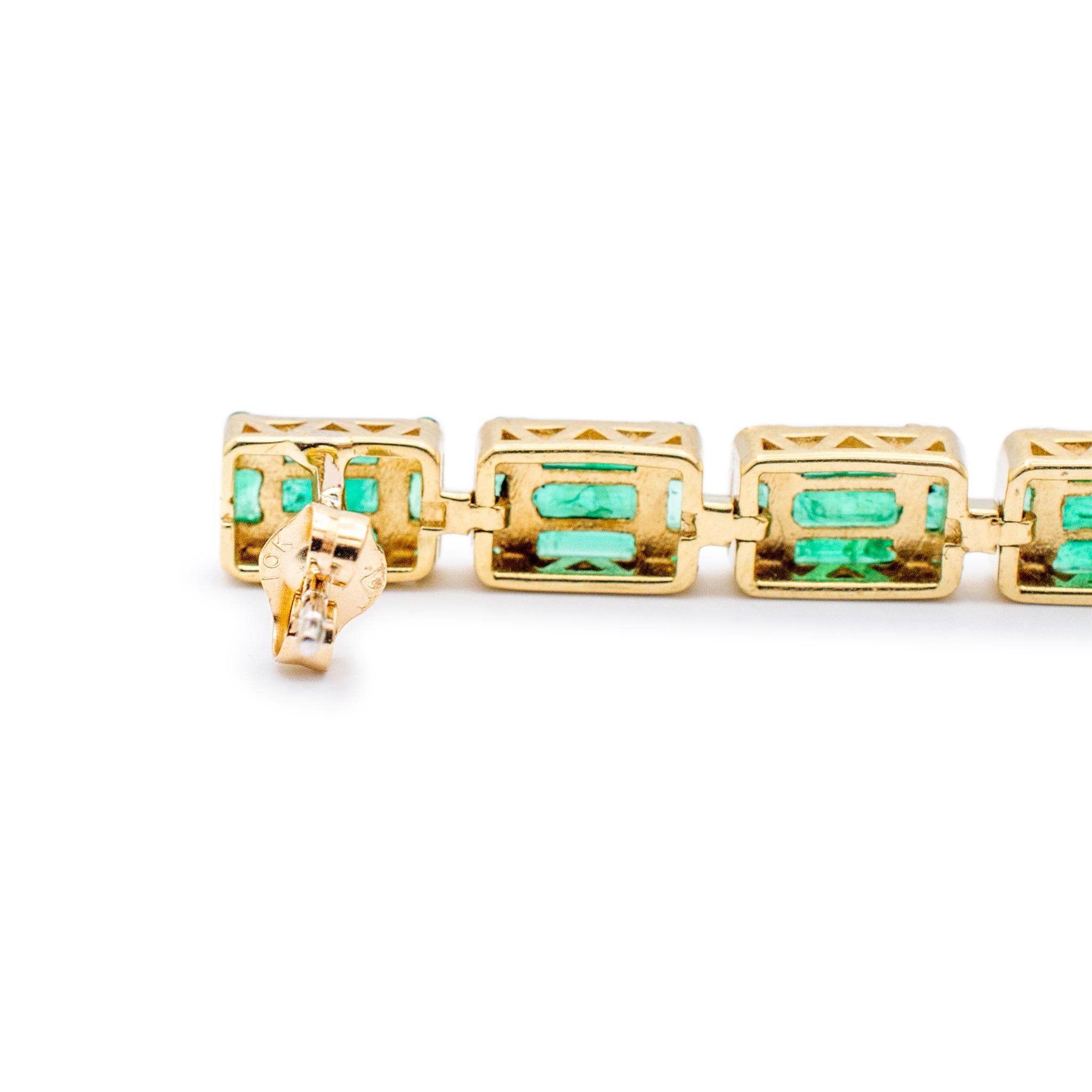 Women's Ladies 10K Yellow Gold Emeralds & Diamonds Dangle Drop Earrings For Sale