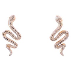 Ladies 10K Yellow Gold Snake Diamond Stud Earrings