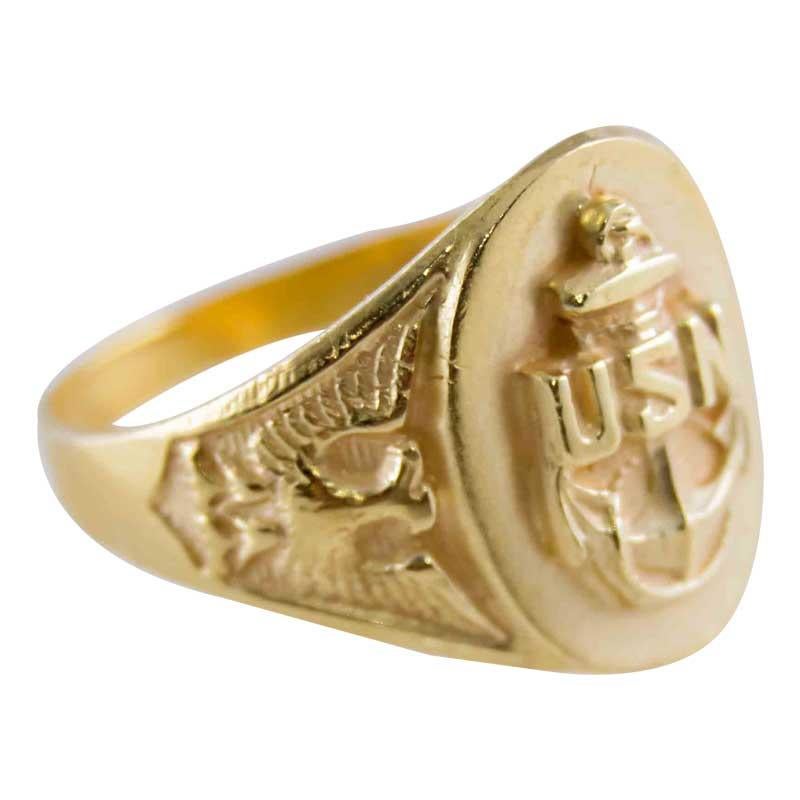Unisex 10Kt. Gold U.S. Navy Art Deco Ring Hand Constructed, Circa 1940s In Excellent Condition For Sale In Long Beach, CA