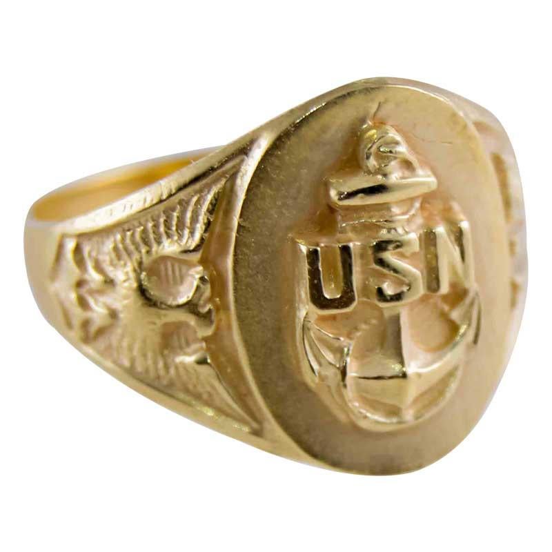 Women's Unisex 10Kt. Gold U.S. Navy Art Deco Ring Hand Constructed, Circa 1940s For Sale