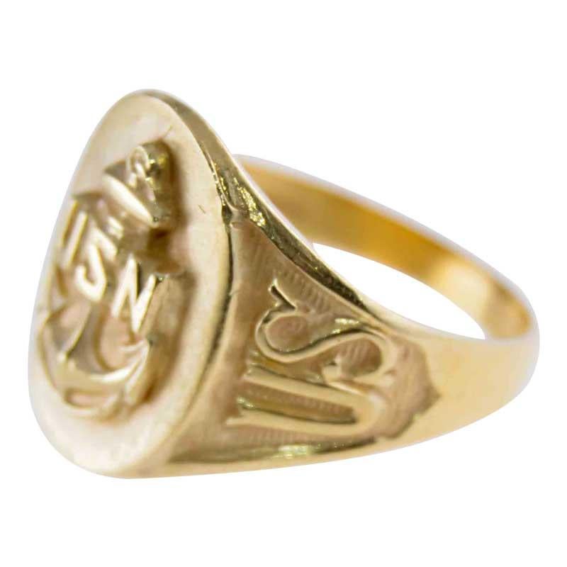 Unisex 10Kt. Gold U.S. Navy Art Deco Ring Hand Constructed, Circa 1940s For Sale 2