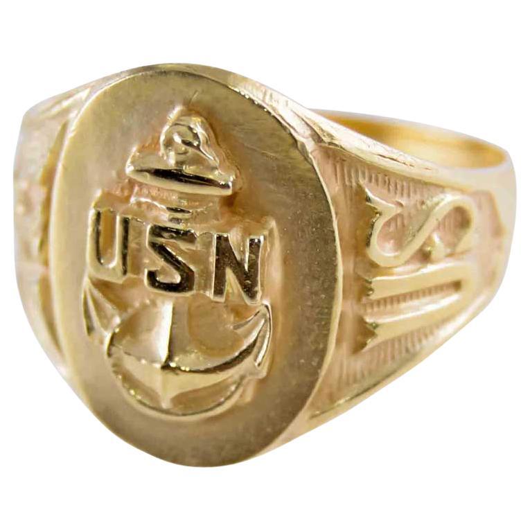 Unisex 10Kt. Gold U.S. Navy Art Deco Ring Handgefertigt, ca. 1940er Jahre