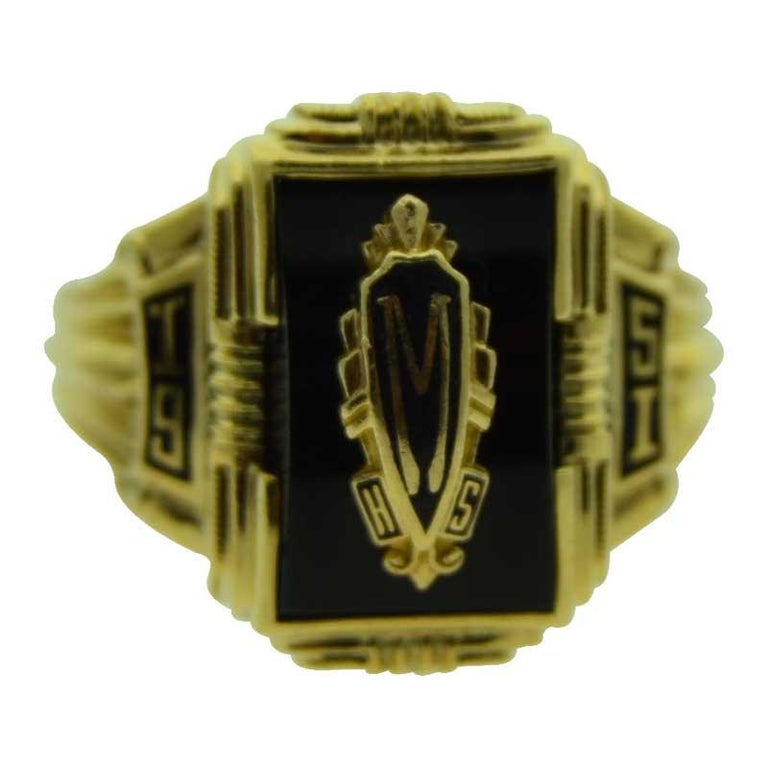 Ladies 10 Karat Solid Yellow Gold Art Deco Class or Signet Ring, Dated ...