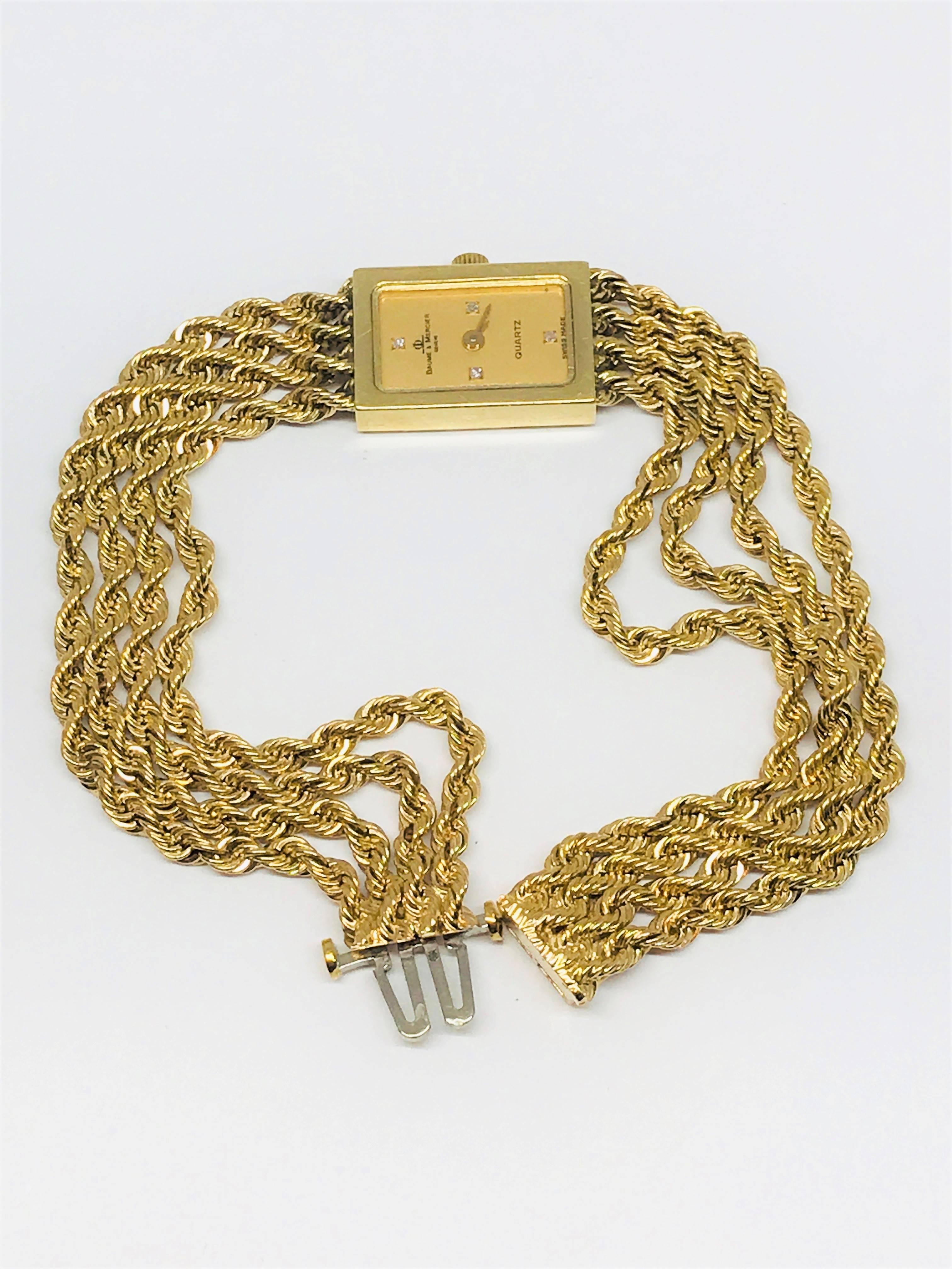 Round Cut Ladies 14 Karat Gold and Diamond Baume & Mercier Watch For Sale