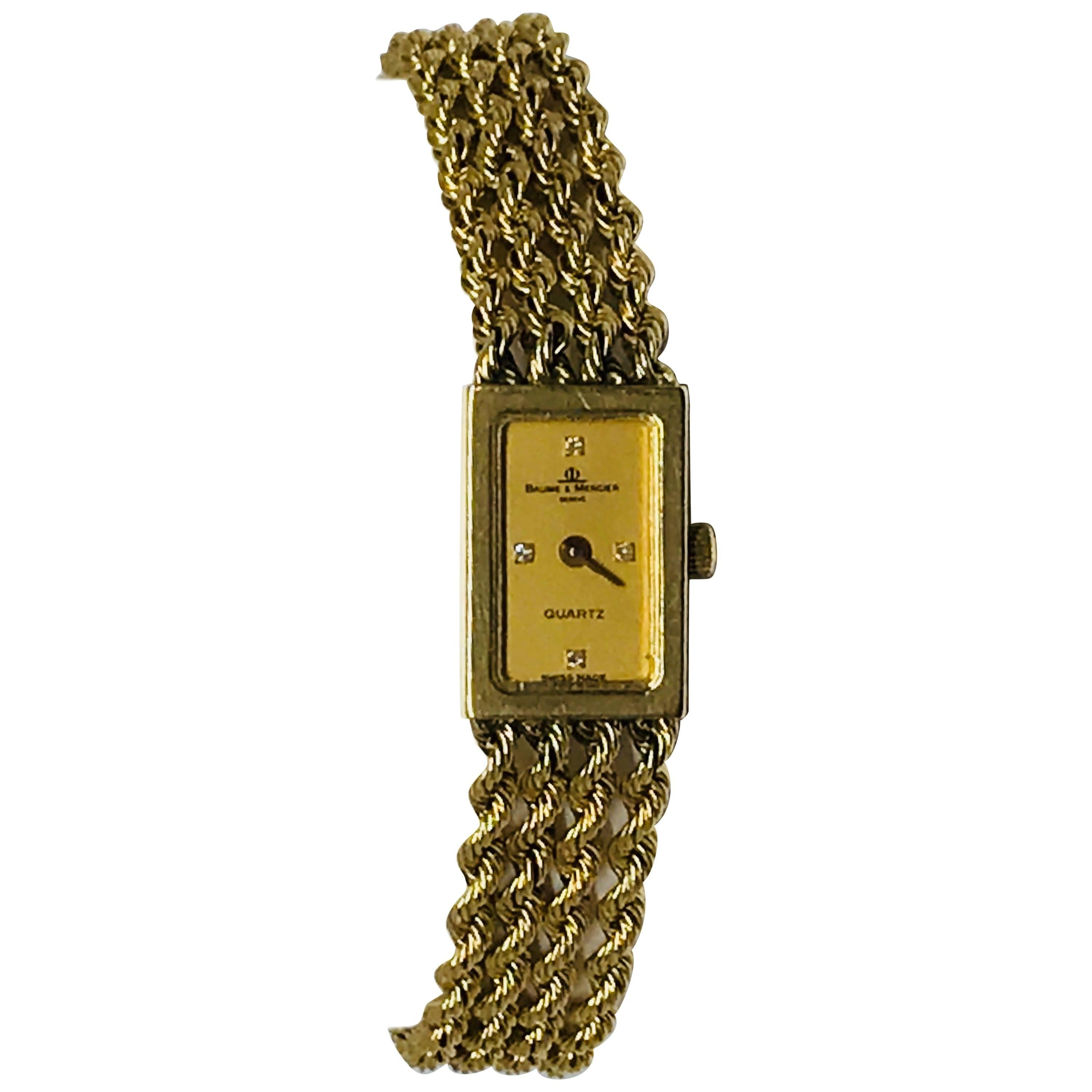 Ladies 14 Karat Gold and Diamond Baume & Mercier Watch For Sale