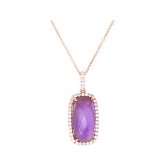 Ladies 14 Karat Rose Gold Amethyst and Round Diamond Pendant
