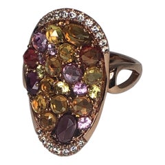 Ladies 14 Karat Rose Gold Diamond and Multicolored Stone Fashion Ring